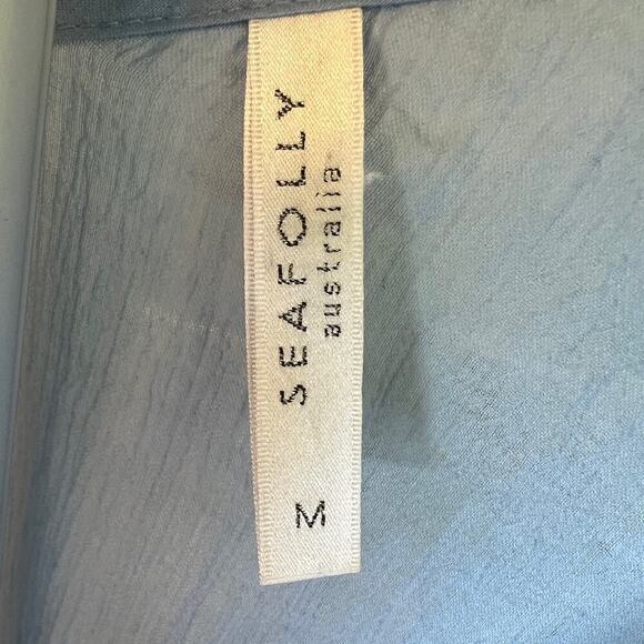 Seafolly Australia Sky Blue Crepe Swim Coverup Tassel Tie Embroidery Hem Size M - Picture 7 of 11